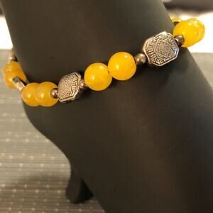 Yellow Jade & Silver Maze Handmade Ankle Bracelet